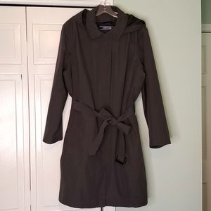 Lands' End 1X 16W 18W Womens XR Print Hooded Waterproof Rain Coat Dark Heather
